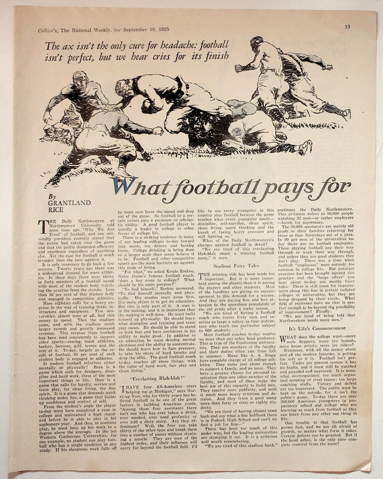 Collier's The National Weekly 1925 Vintage Print Article Football Essay