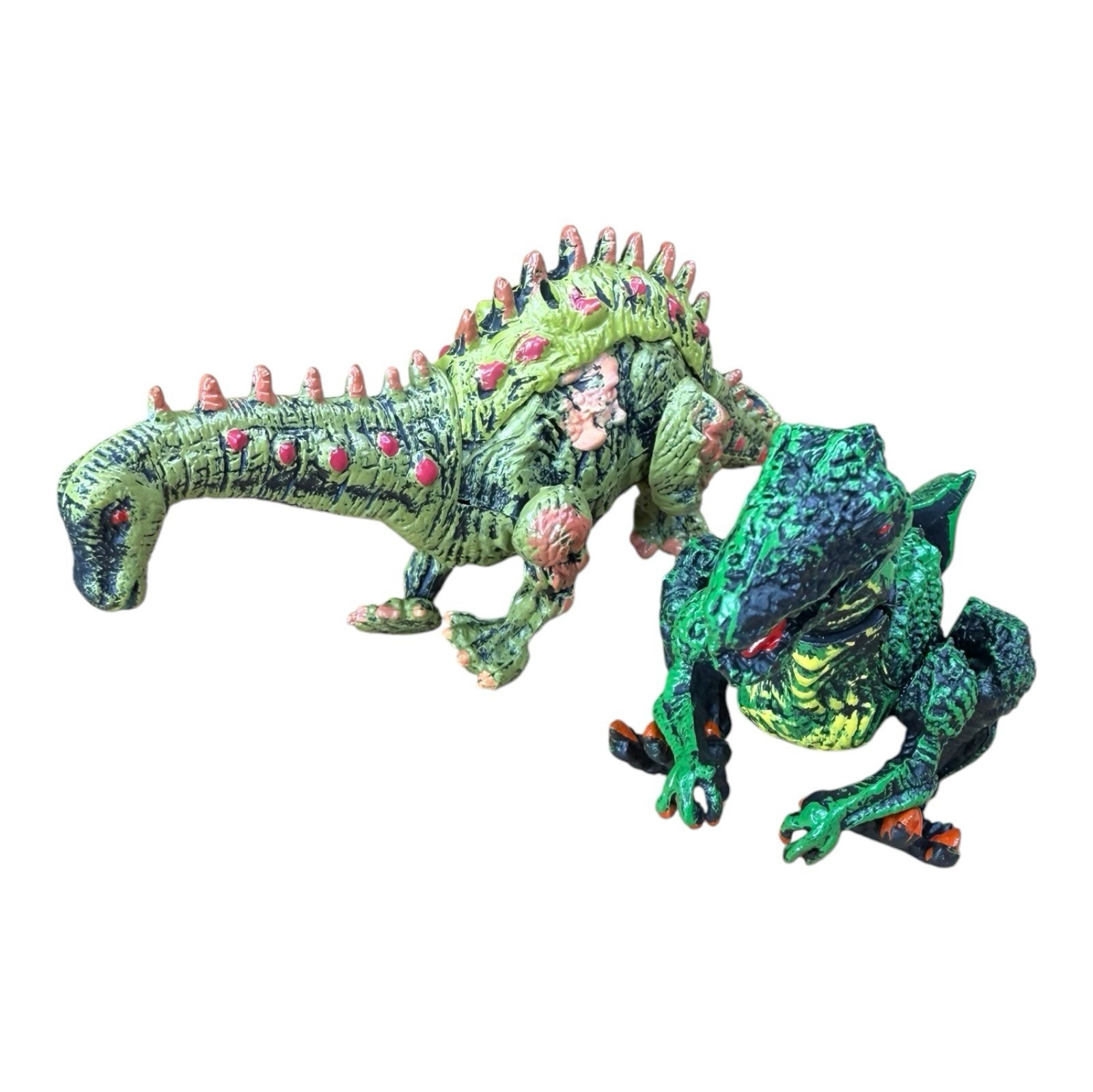 2pc Green Plastic Dinosaur Figurines Mixed Species Lot Prehistoric Toy Figures