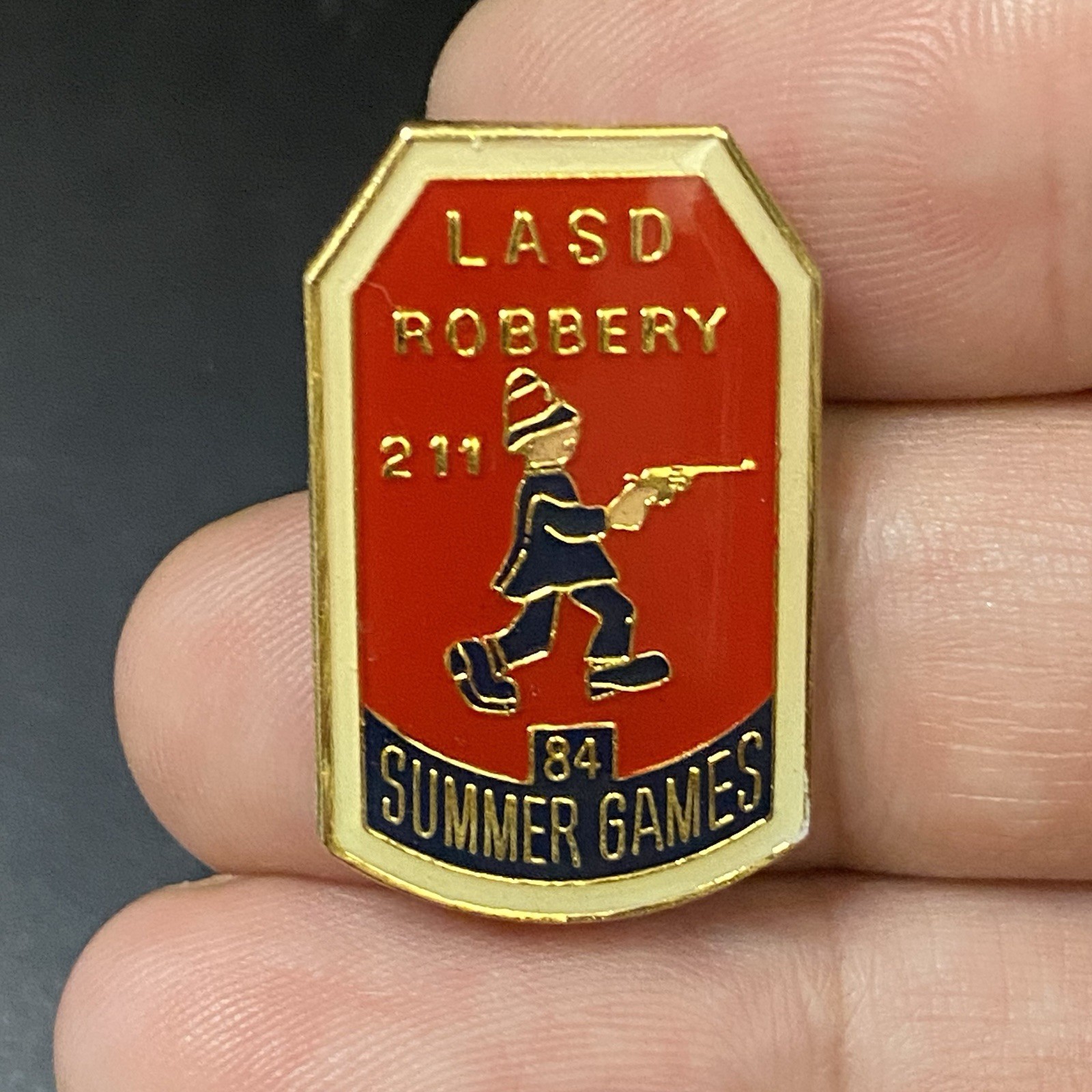 Vtg LASD Robbery 1984 Summer Games 211 Los Angeles Olympics Lapel Pin 