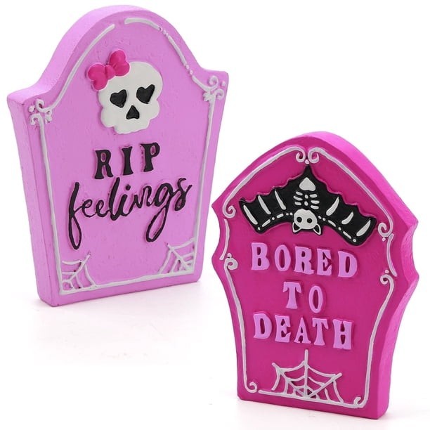 Ayieyill 2pcs Halloween Tombstones Decorations for Pink Halloween Decor
