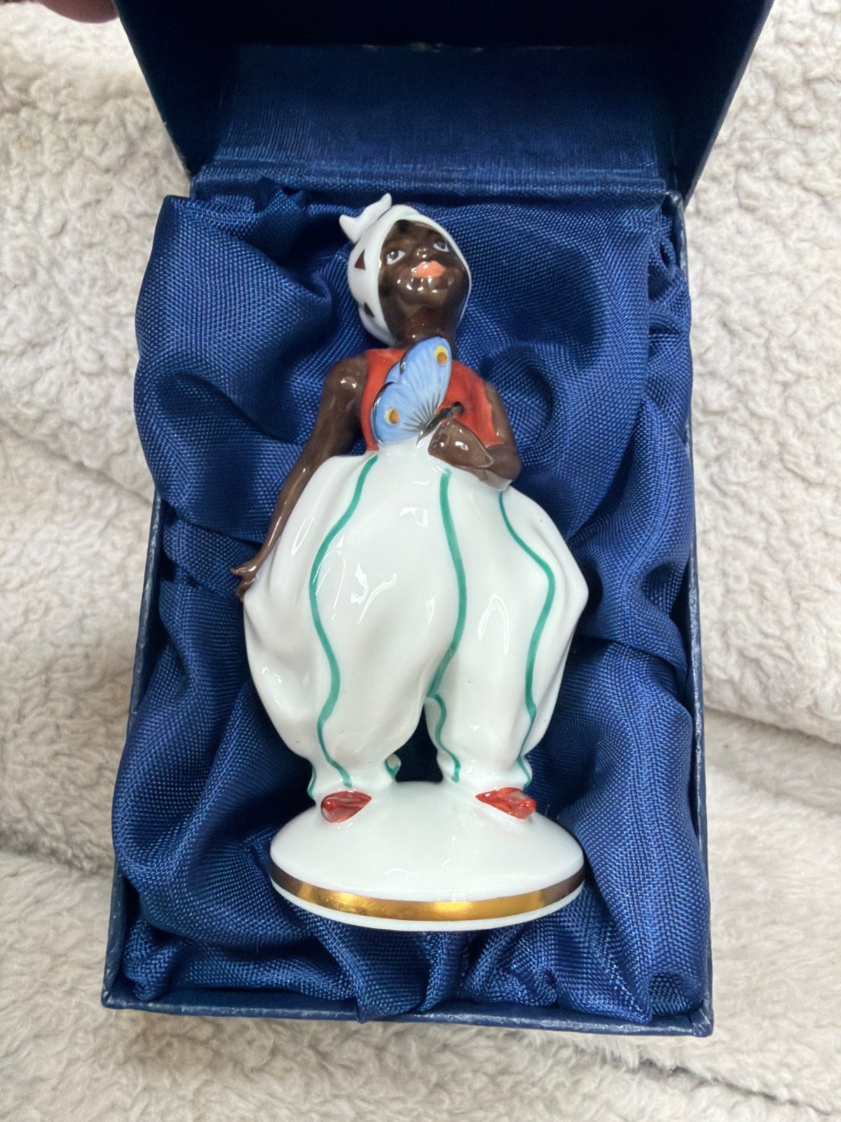 Augarten Moor Boy with Butterfly Ceramic Figurine Handmade