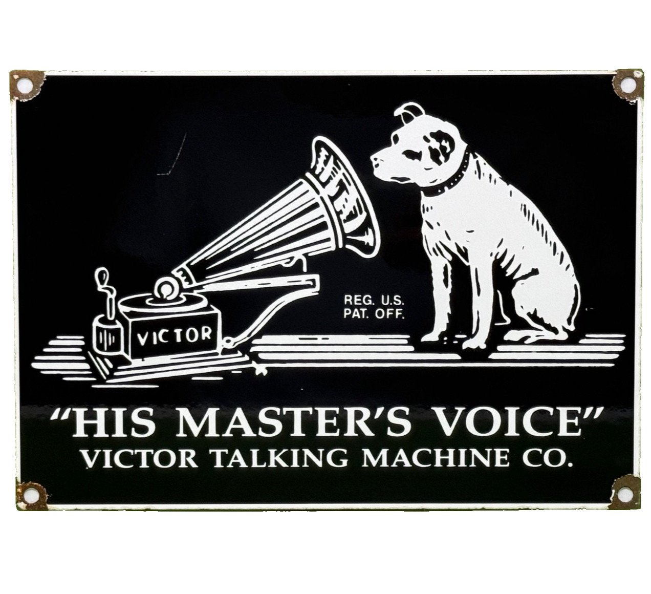 VINTAGE RCA PORCELAIN SIGN RECORD PLAYER GRAMOPHONE GAS OIL NIPPER THE DOG