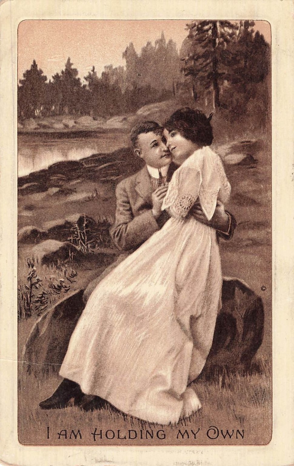 1910 St. Paul MN Postcard Romantic Couple Embracing \'I Am Holding My Own\' Sent