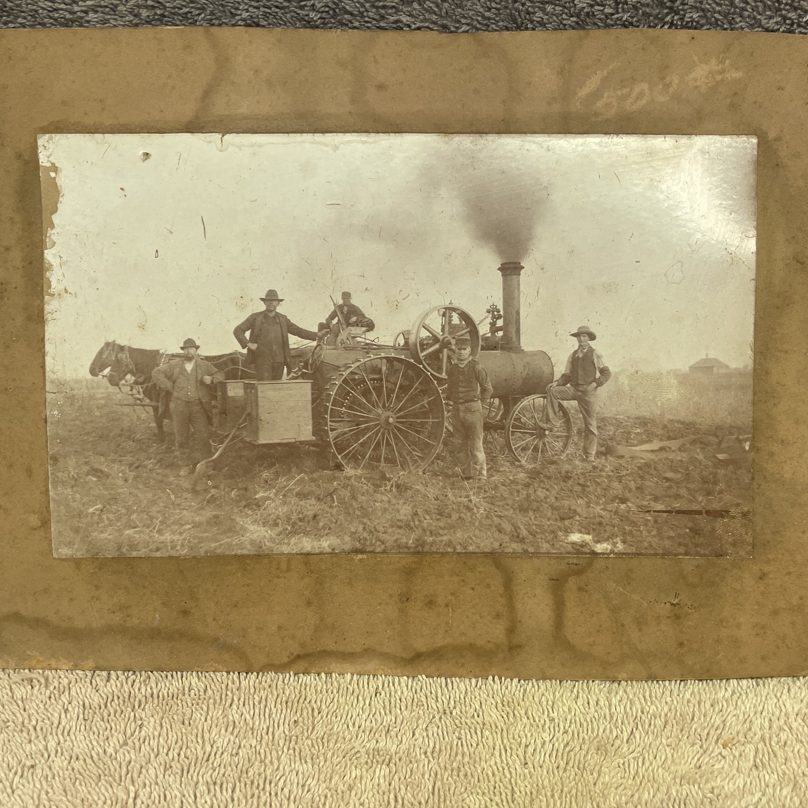 3 VTG Photographs 1900’s STEAM TRACTOR Hay Operation Black & White Agriculture