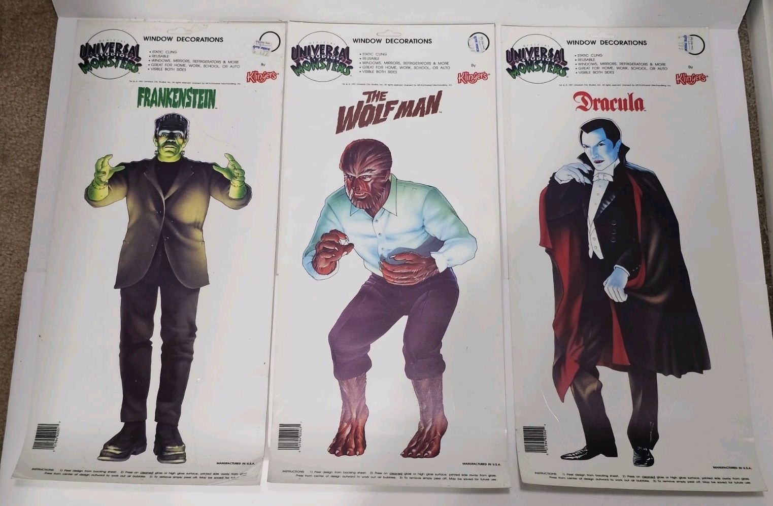 Vintage 1991 Universal Studios Monsters Window Klingers Clings Never Used NOS 