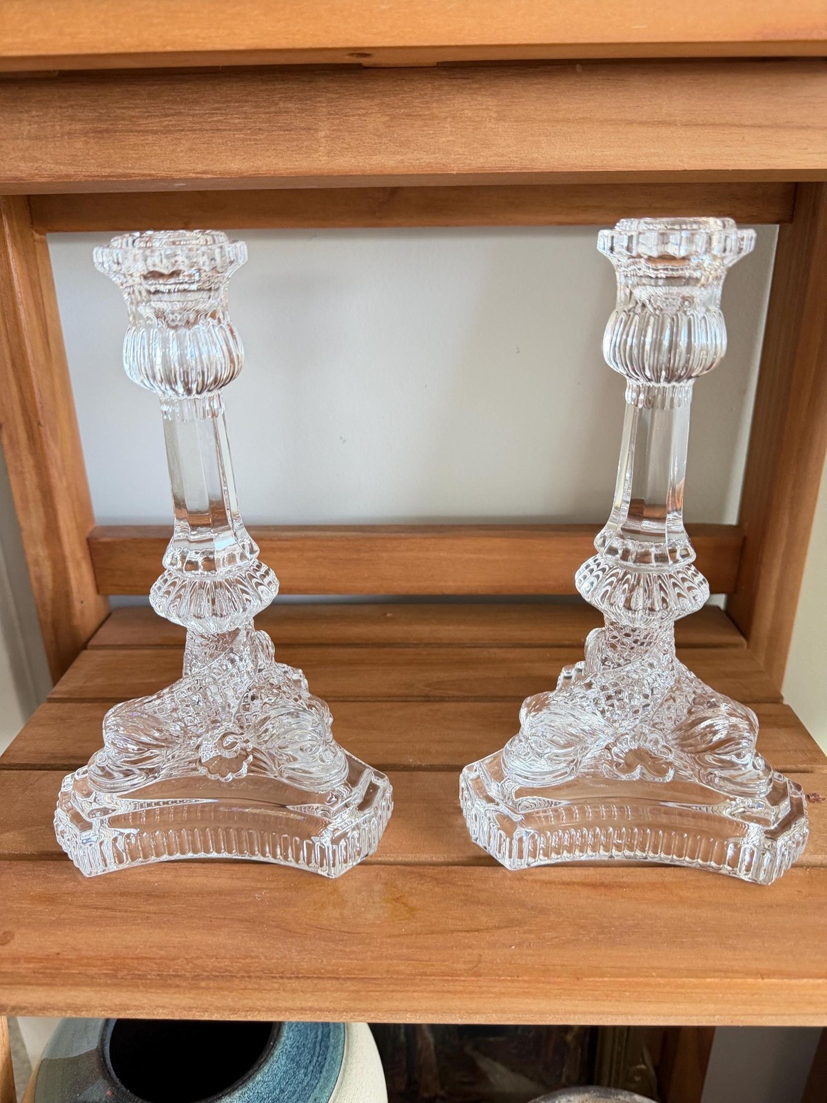 Vintage Tiffany & Co Crystal Candle Holders Dolphin or Koi Fish Base