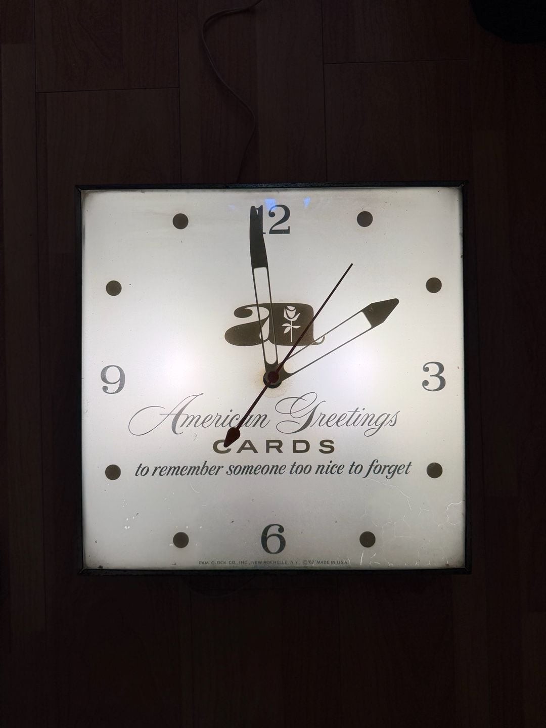Vintage 1962 Pam Clock American Greetings Lighted Sign Clock Bubble Glass Works