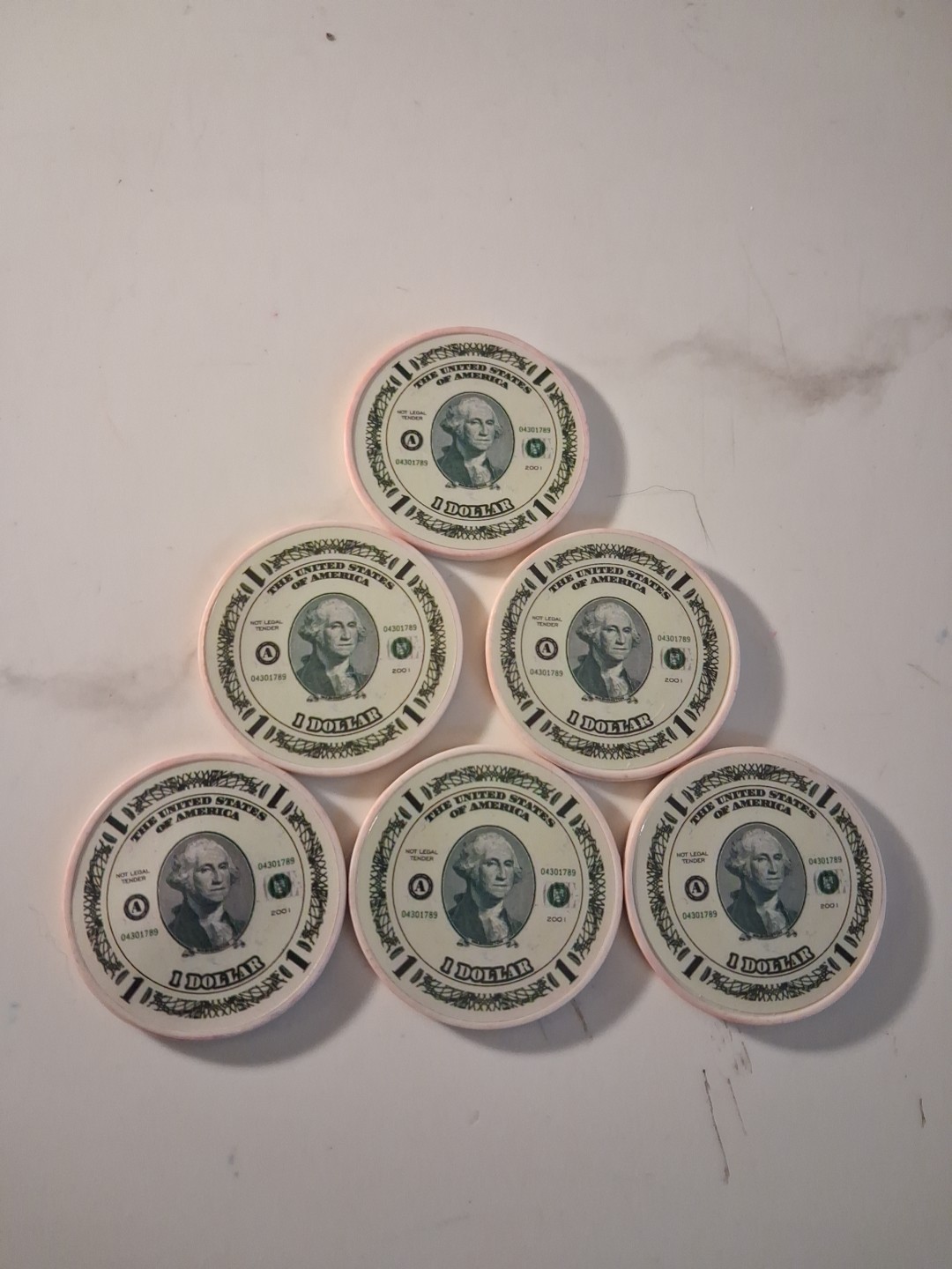 SLING\'S 🪙RARE Lot Of 6 George Washington American Currency Casino Poker Chips