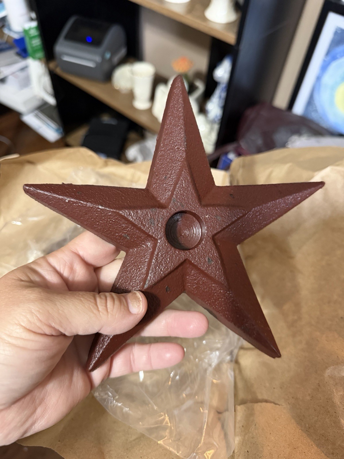 New Cast Iron 7.5 Primitive Star with Center Hole Wall Decor Set Of Two