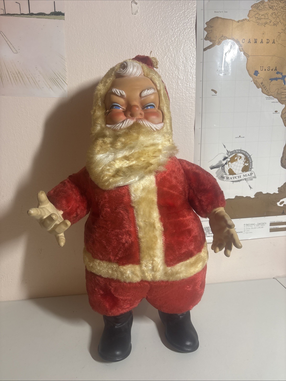 Vintage 1950s Rubber Face Rushton-Style Red Santa Figure, 22
