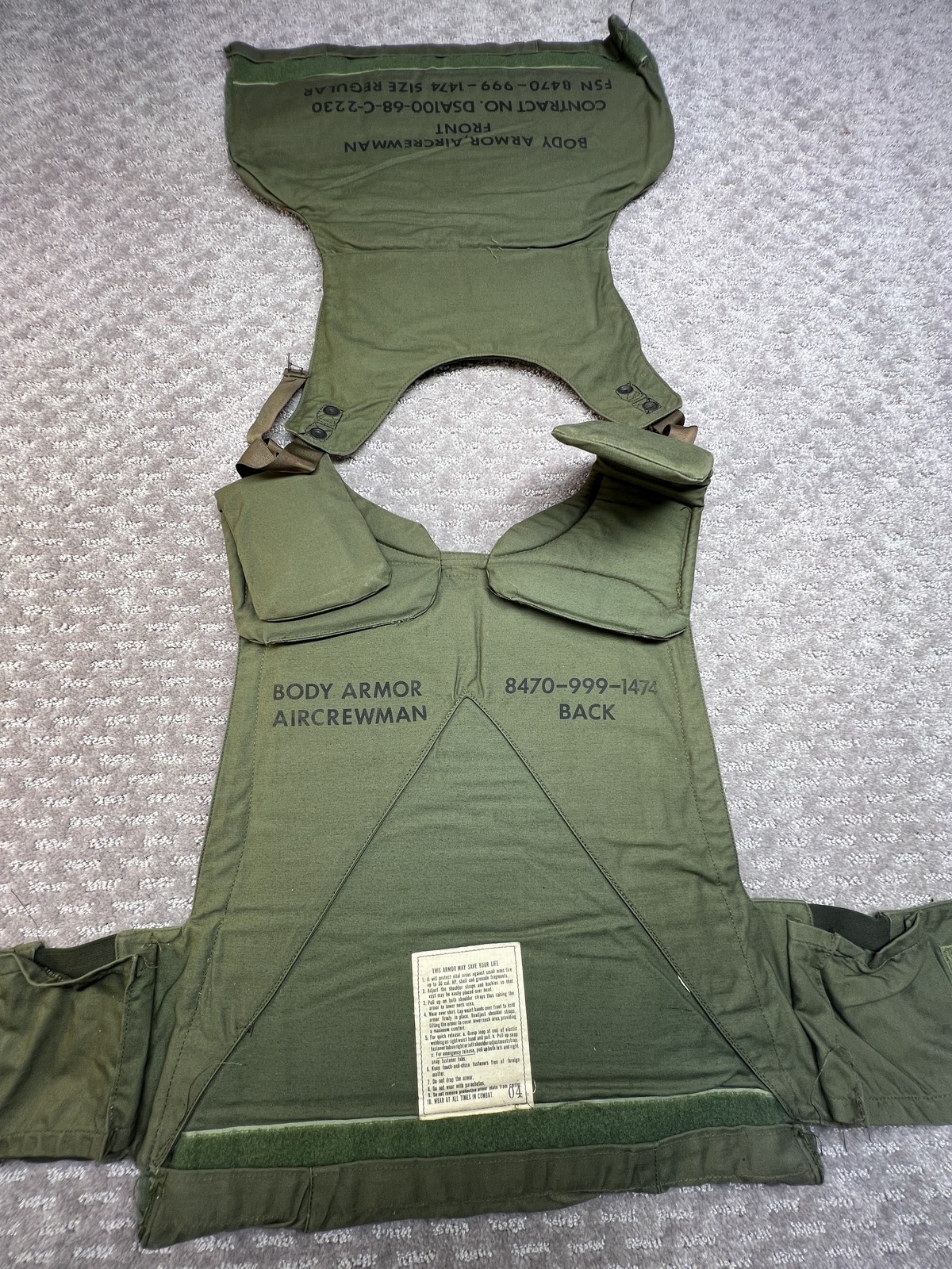 VTG 1968 Vietnam War Body Armor Aircrewman Vest Chicken Plate Regular DSA 100