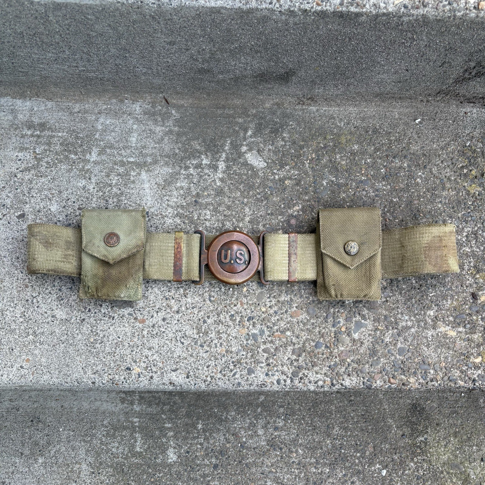 PRE-WWI US Army M1910 Mills Canvas Garrison Belt  w/US Buckle, Interlocking