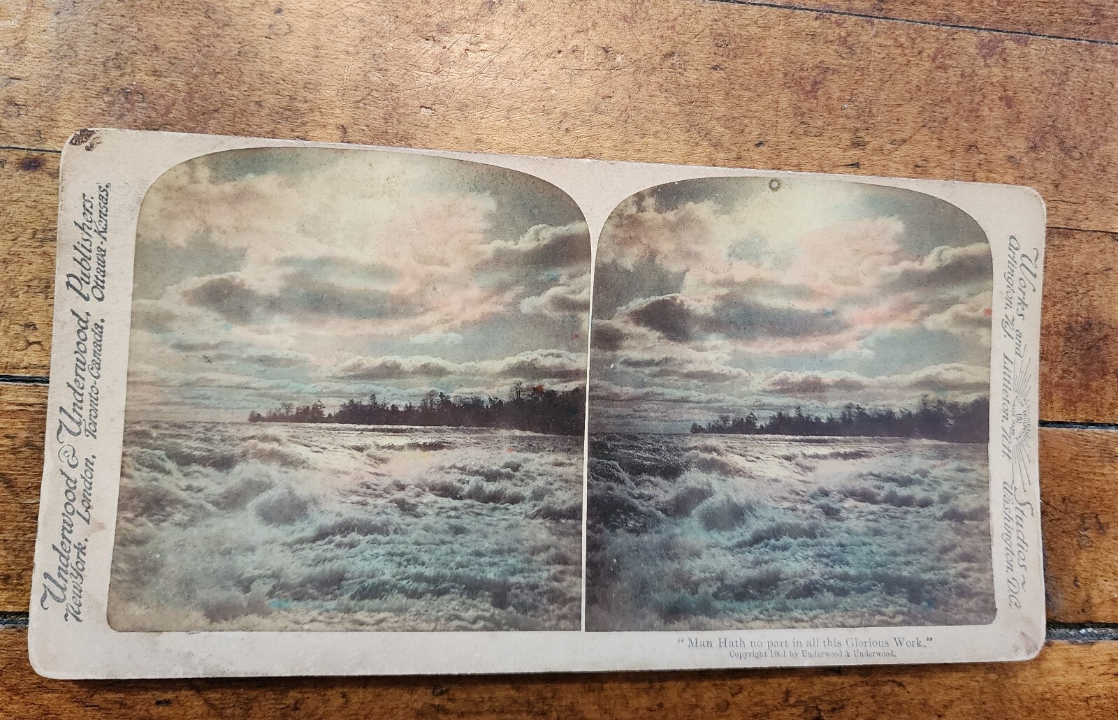 1901 Underwood Stereoview MAN HATH NO PART IN ALL THIS GLORIOUS WORK Tinted