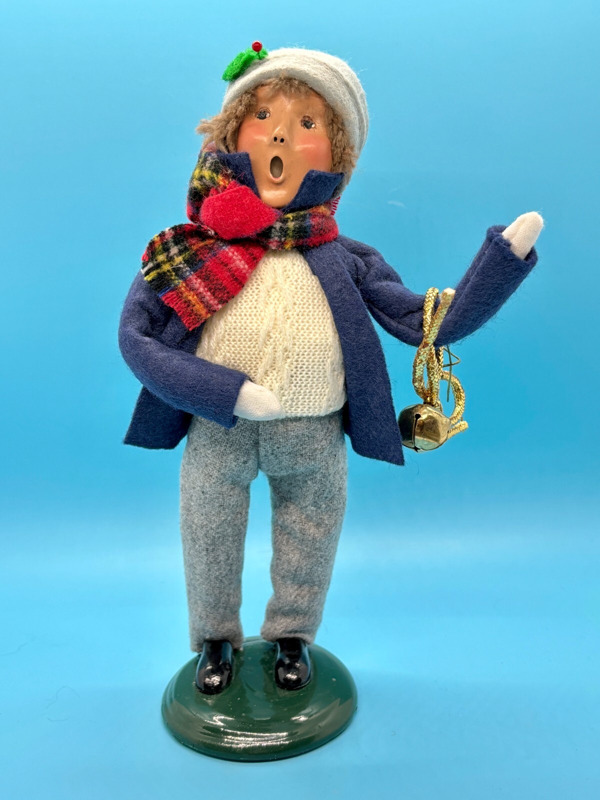 Vintage 2001 Byers’ Choice Carolers Boy w/ Red Plaid Scarf & Blue Jacket