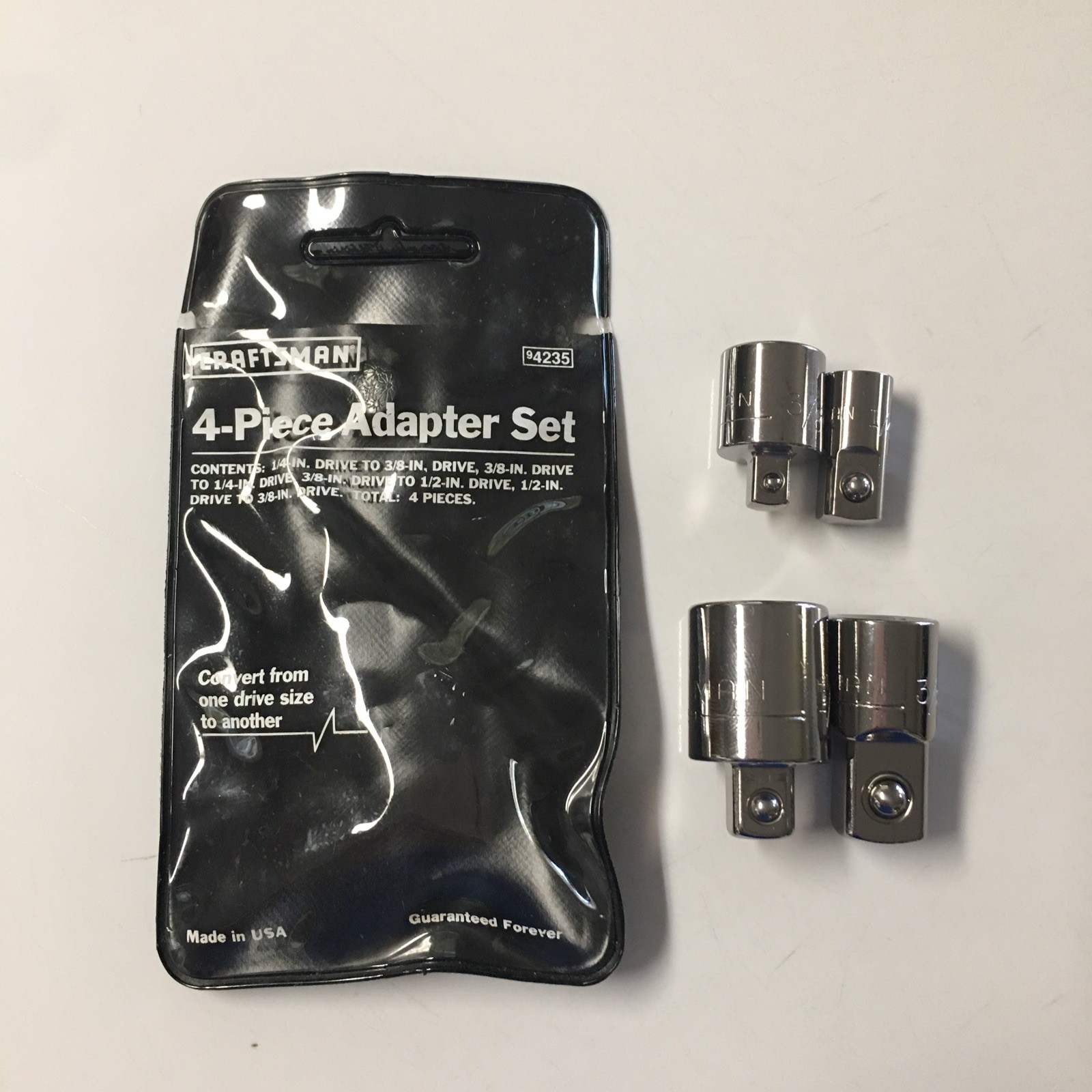 Vtg Craftsman 4-Piece Adapter Set 9-4235 USA 1/4 3/8 1/2 Inch (New Old Stock)