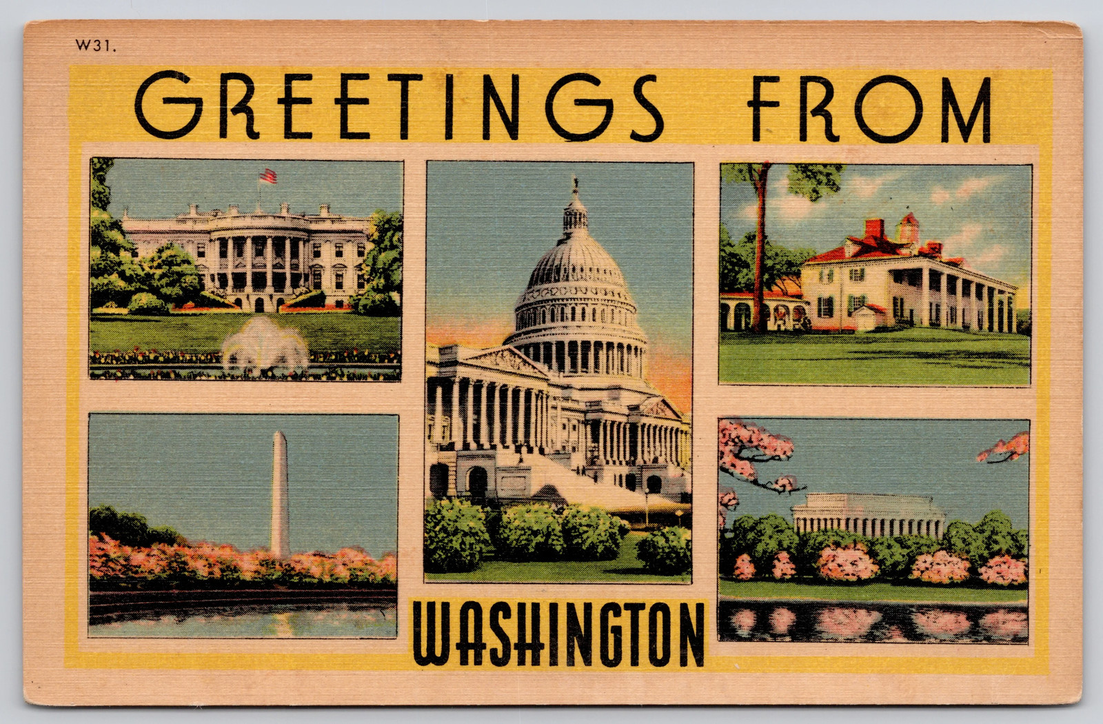 Washington DC Greetings Multiview Monuments Mount Vernon Postcard c1940s