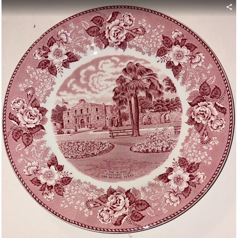Vintage Jonroth Staffordshire Pink Transferware The Alamo San Antonio Plate