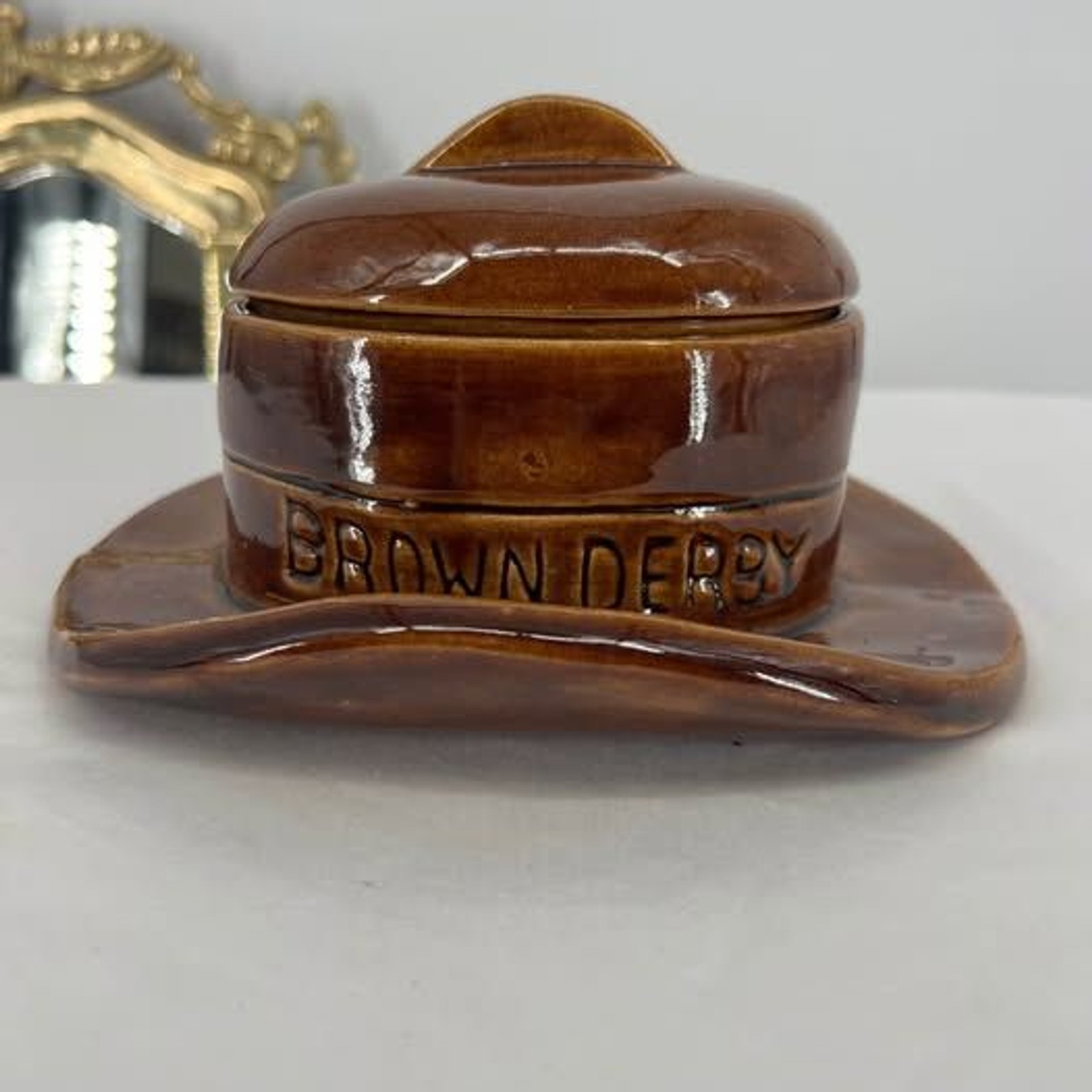 Vintage Brown Derby Ceramic Lidded Dish