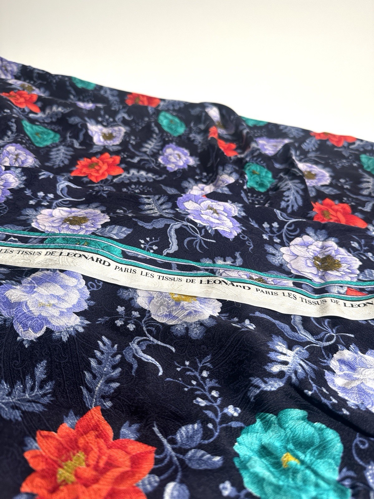 100% Silk Jacquard Leonardo Made In Paris Vintage Scarf By The Meter 140 Cm