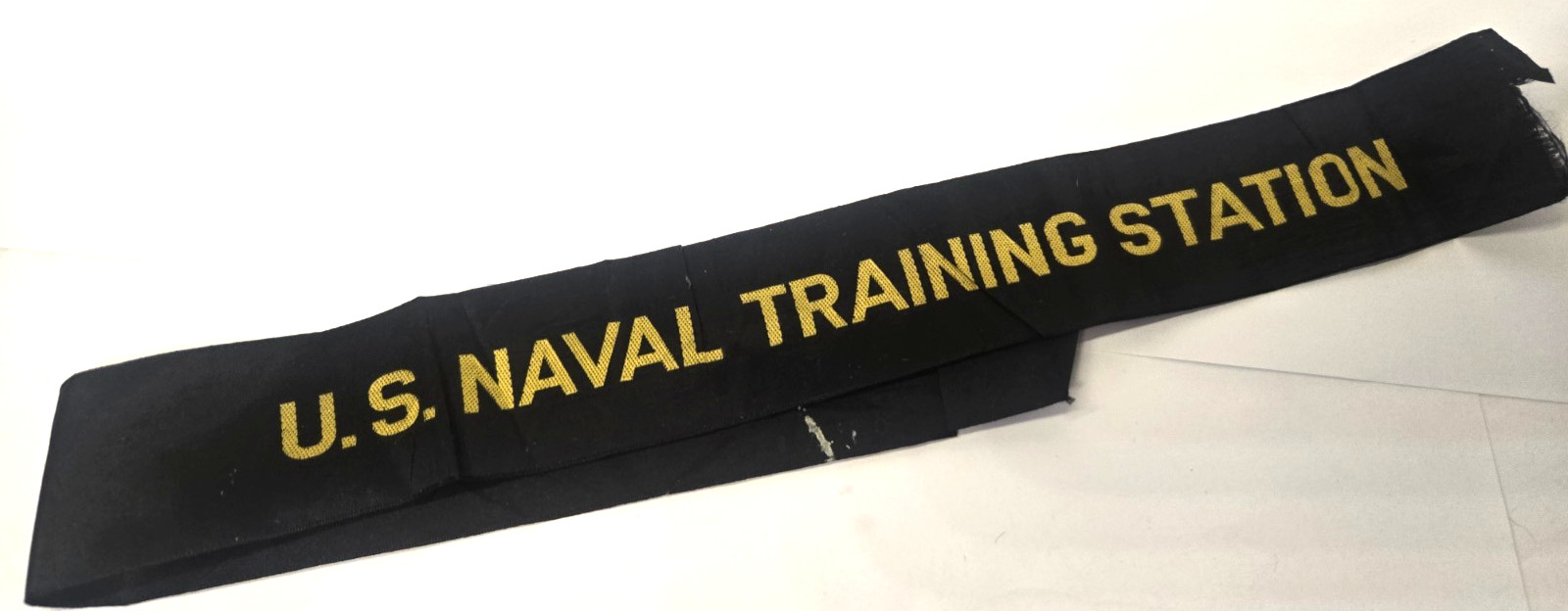 Vtg US Naval Training Station Cap Tally WW2 WWII Hat Band Official Circa 1939