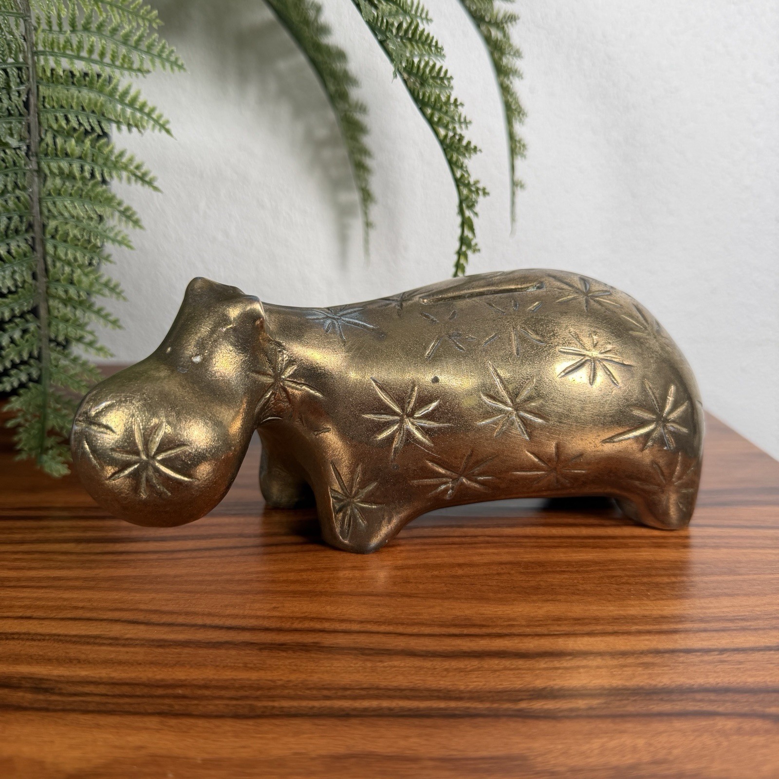 Vintage Ben Seibel Jenfred-Ware Brass Hippo Coin Bank Atomic MCM