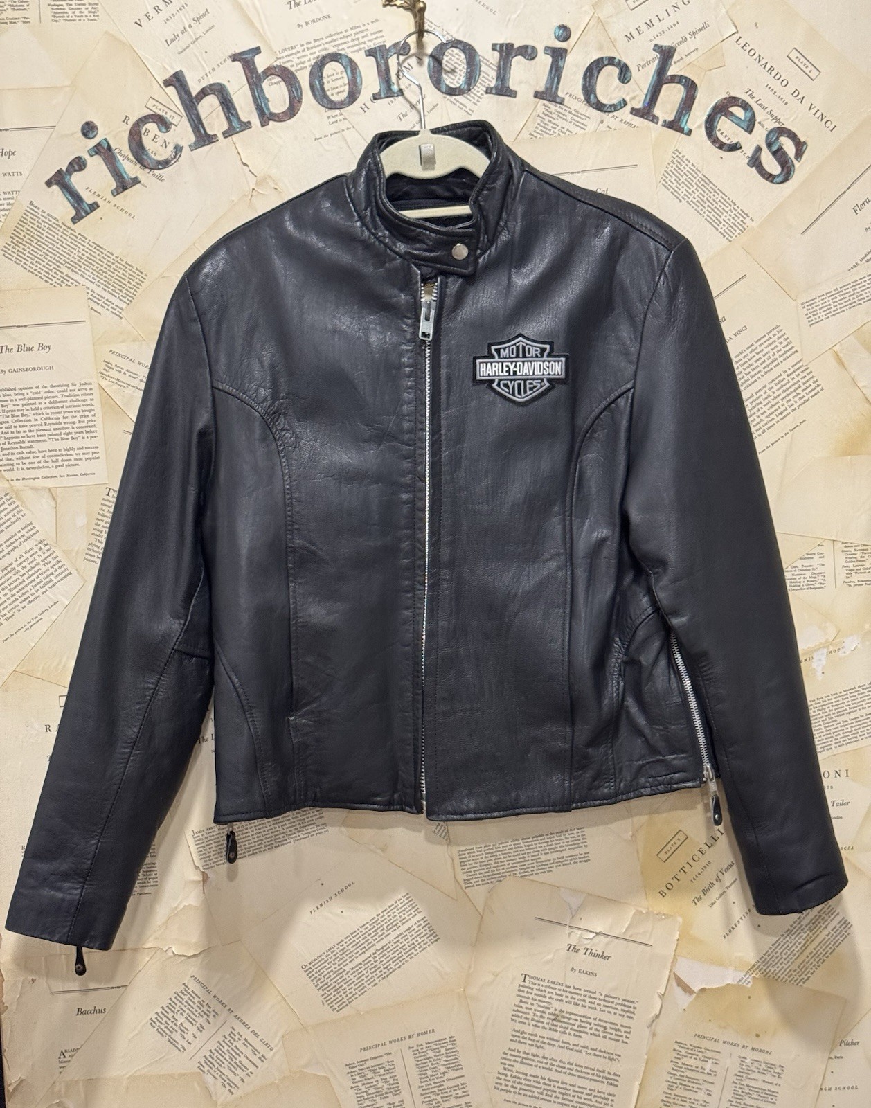 Vintage Harley Davidson Hudson Leather Black Cafe  Jacket Zip Vest L /XL Mint