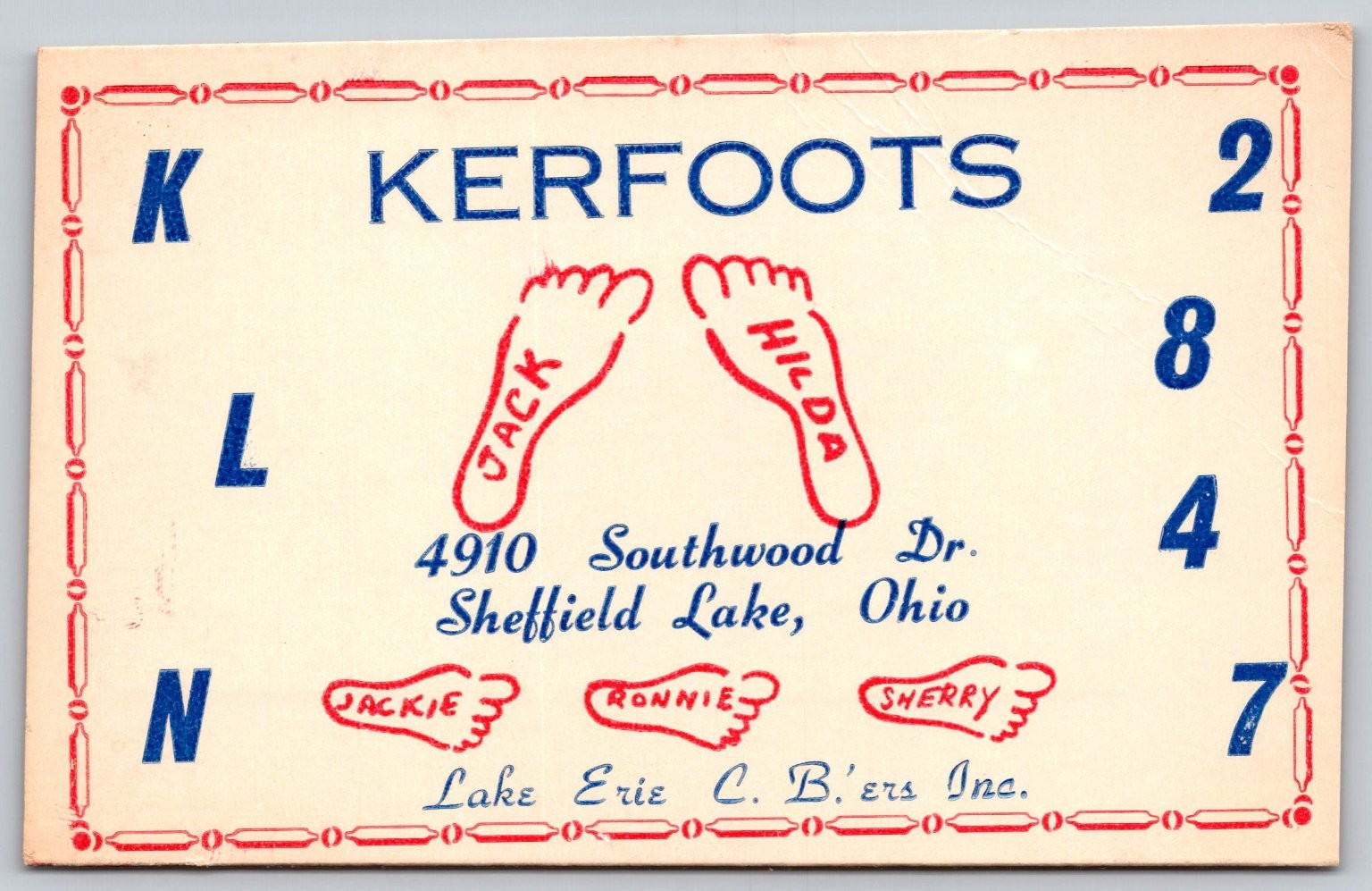 Vintage QSL Card KERFOOTS Sheffield Lake Ohio CB Radio Lake Erie C. B'ers C139