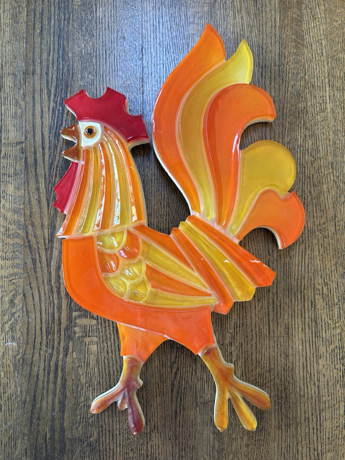 Vtg 1970s Wondermold Lucite Rooster Wall Plaque MCM Orange Yellow Red  - 18