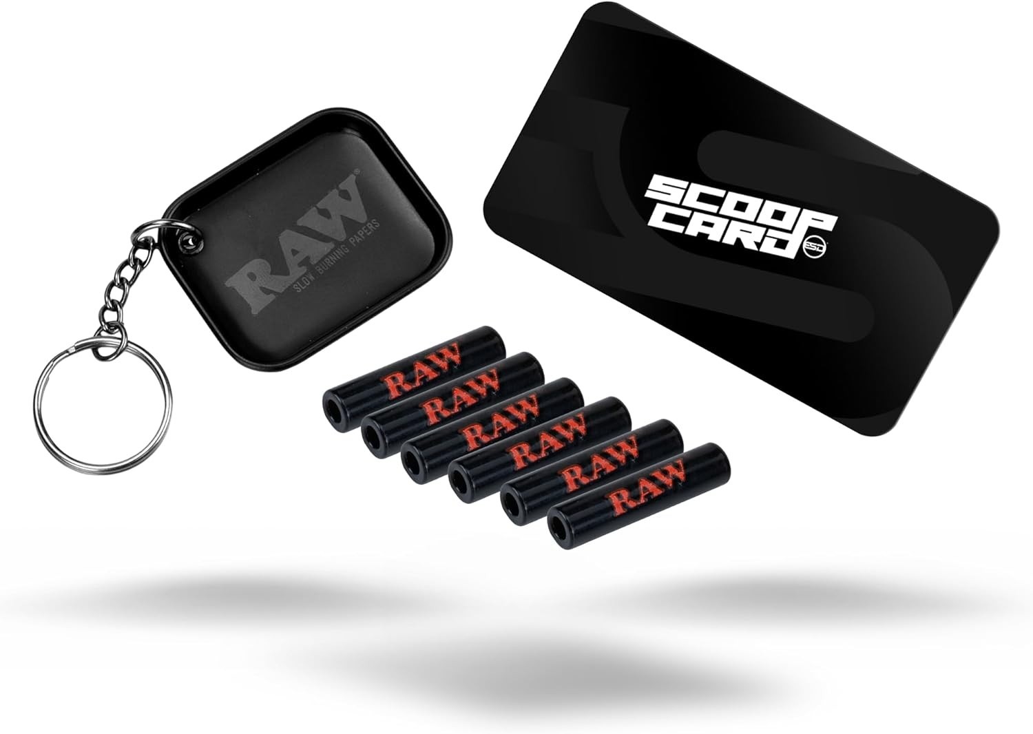 RAW Black Glass Rolling Tips | 6 Pack + RAW Black Keychain