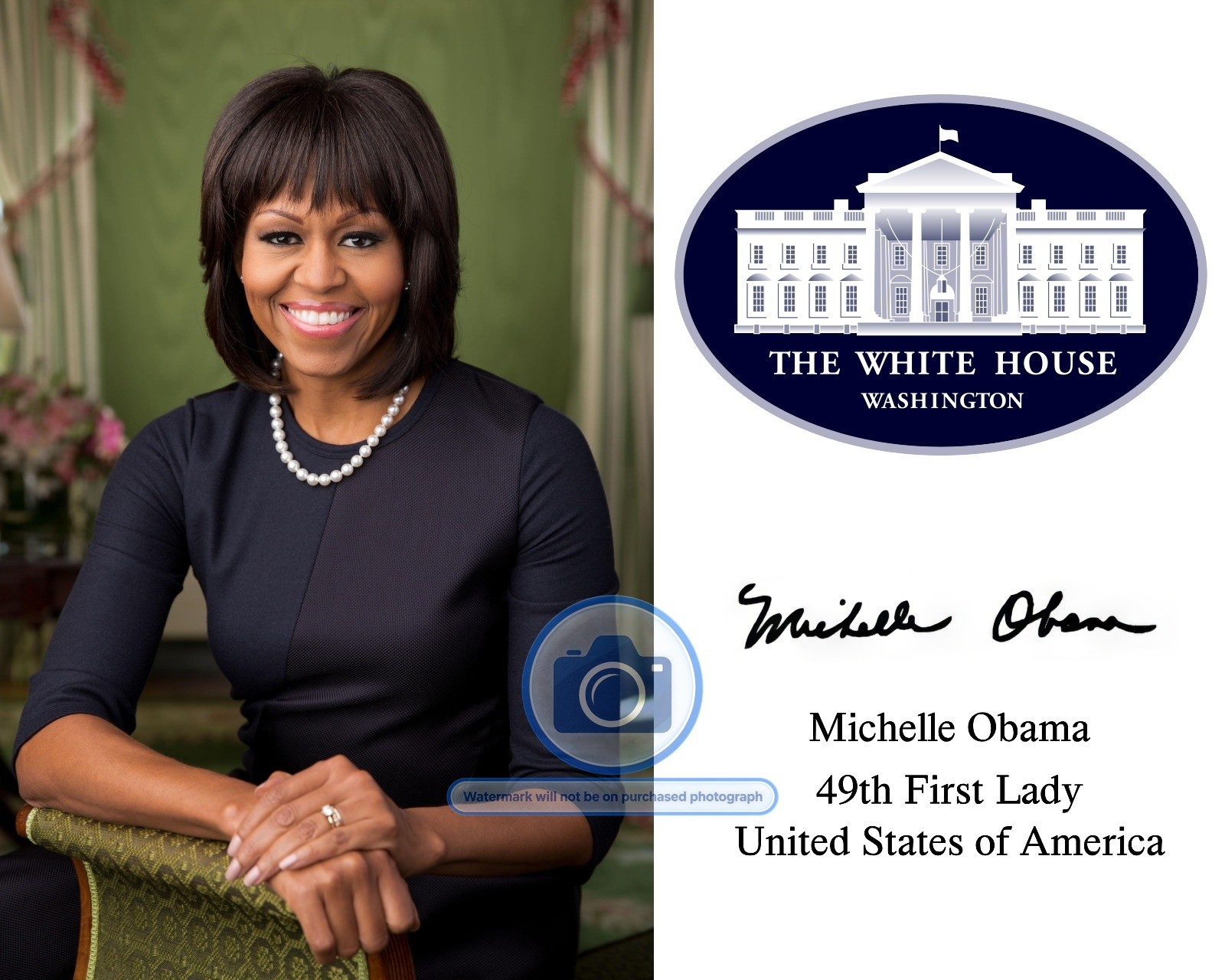 FIRST LADY MICHELLE OBAMA WHITE HOUSE SEAL AUTOGRAPHED 8X10 PHOTO