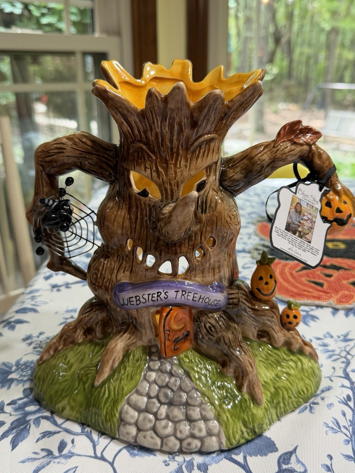 Blue Sky Clayworks WEBSTER’S TREEHOUSE Large Halloween Tea Light House NEW