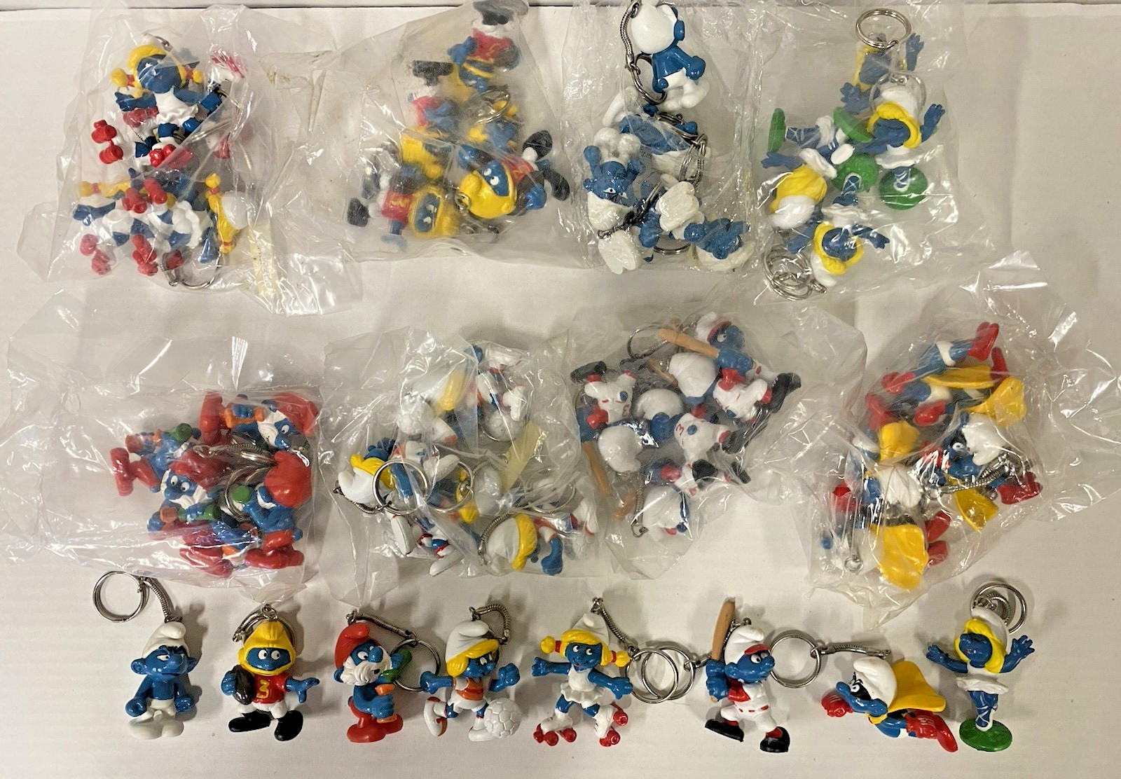 Wholesale 48 Vintage 1980's Smurf PVC Figure Keychains 8 different