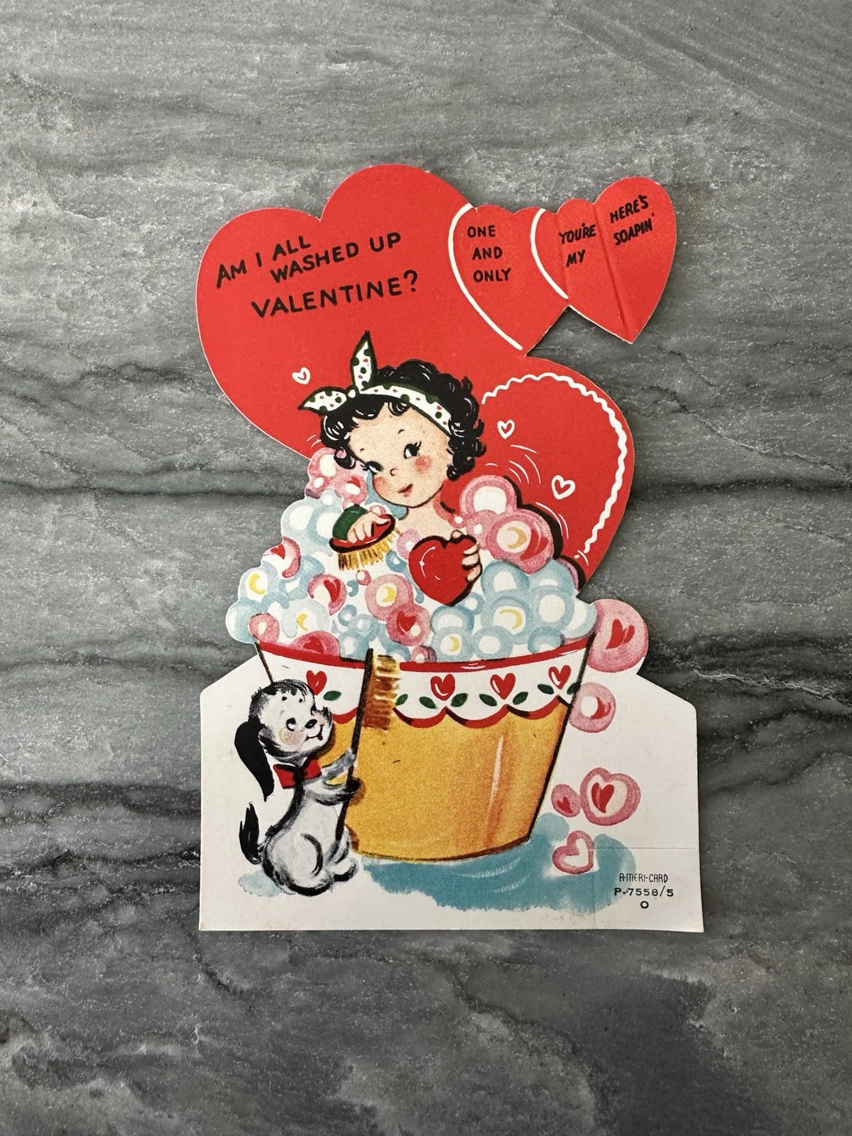 Unused Vintage Valentine Pretty Girl Bubble Bath Soap Scrub Brush Dog Puppy Cute