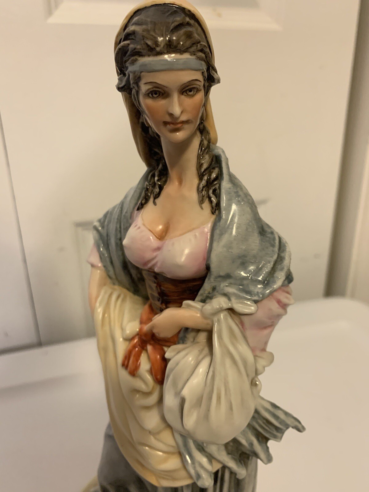 VINTAGE B. MERLI FIGURINE LADY WITH Bag Purse Shawl Head scarf 11\