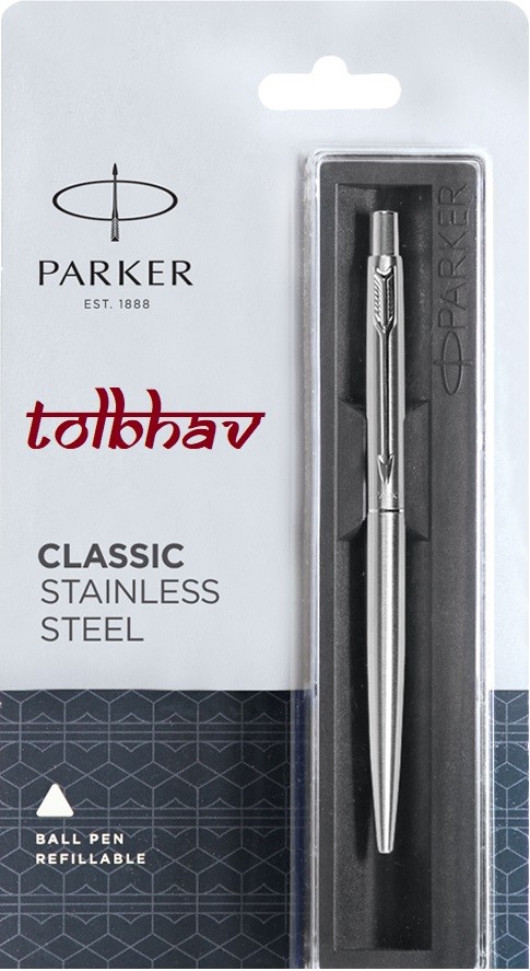 Parker Classic Stainless Steel Chrome Trim Slim Ball Point Pen Blue Ink Jotter