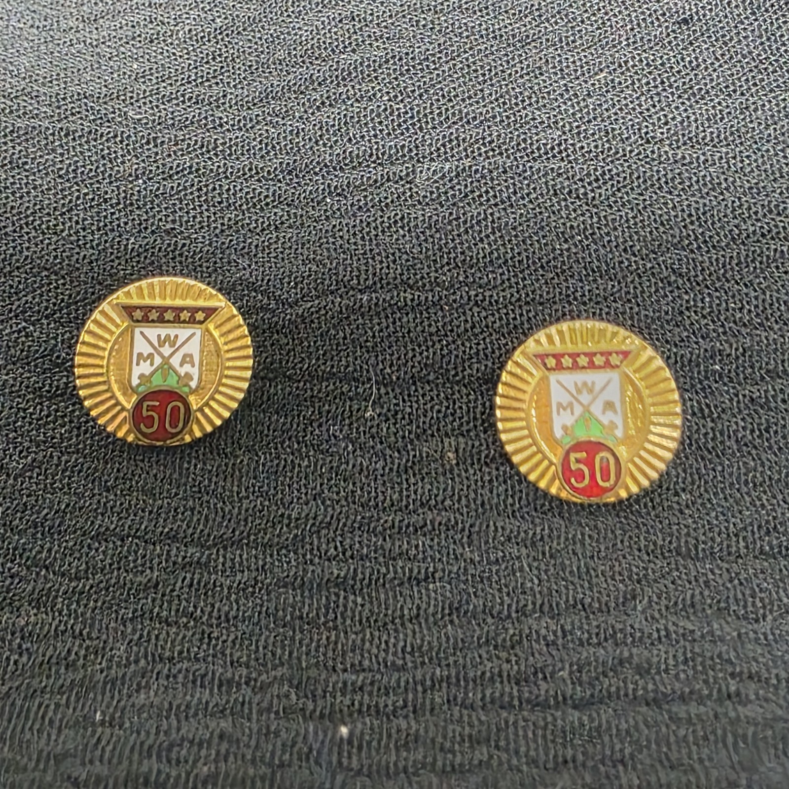 Woodmen of the World MWA 50 Year Pins Lot of 2 1/10 10K Gold Filled Enamel WOW