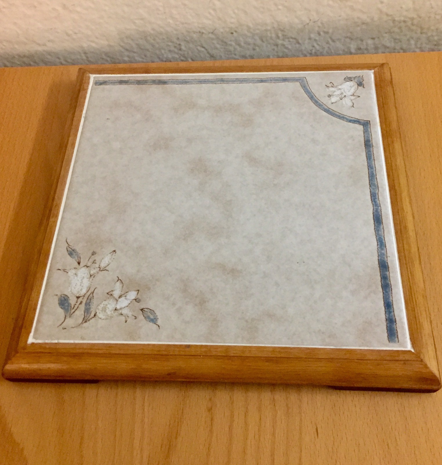 Vintage Italy square Tile Trivet Floral Ceramic & Wooden Square Hot Plate