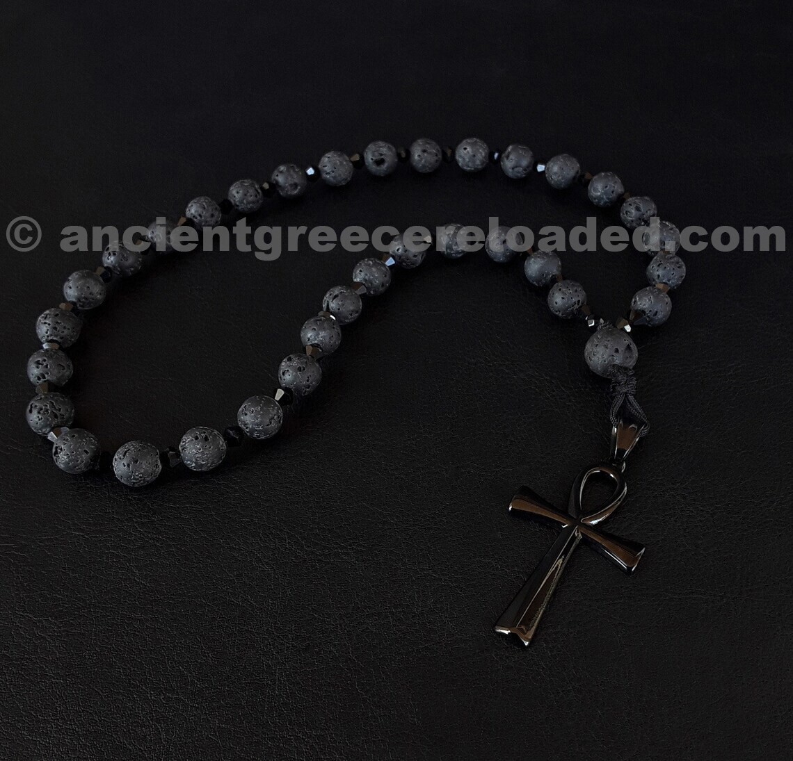 The Ankh Orthodox (v. 33) elite Rosary made of Volcanic Lava stone, Swarovski