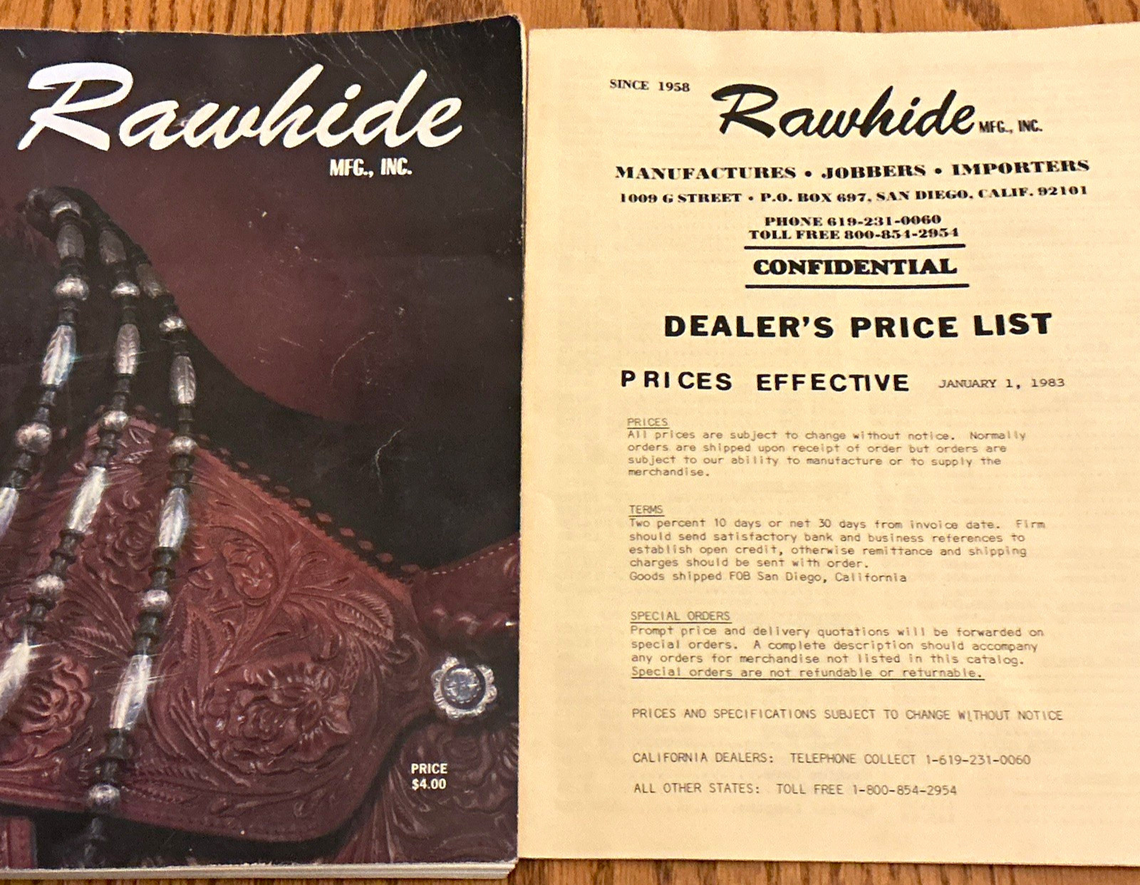 Rawhide Mfg.Inc. Western Saddle Dealer\'s Price List Catalog 1983 Magazine