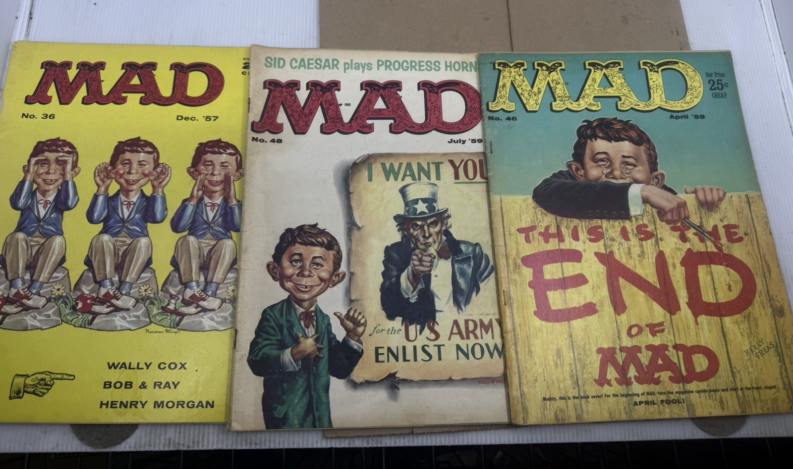 3 Vintage 1950s mad magazine comics 36, 46, 48, Wally Cox 