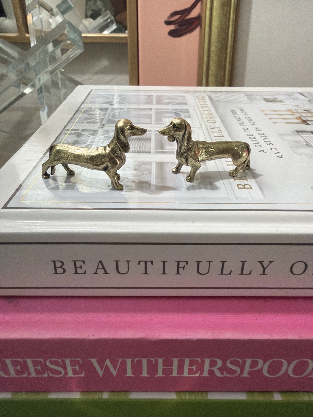 Brass Puppy Dachshund Dog Figurine Set of 2 Decorative Collectible Dog Breed