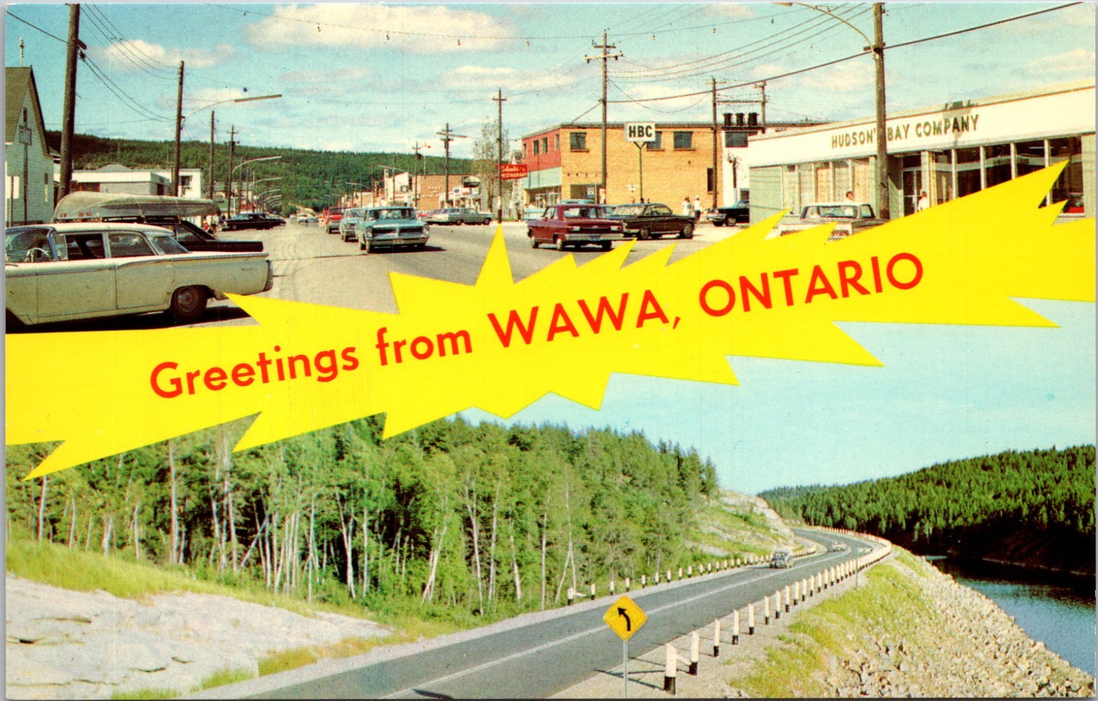 Dual View Banner Greetings From Wawa Ontario Canada Chrome Postcard XG3