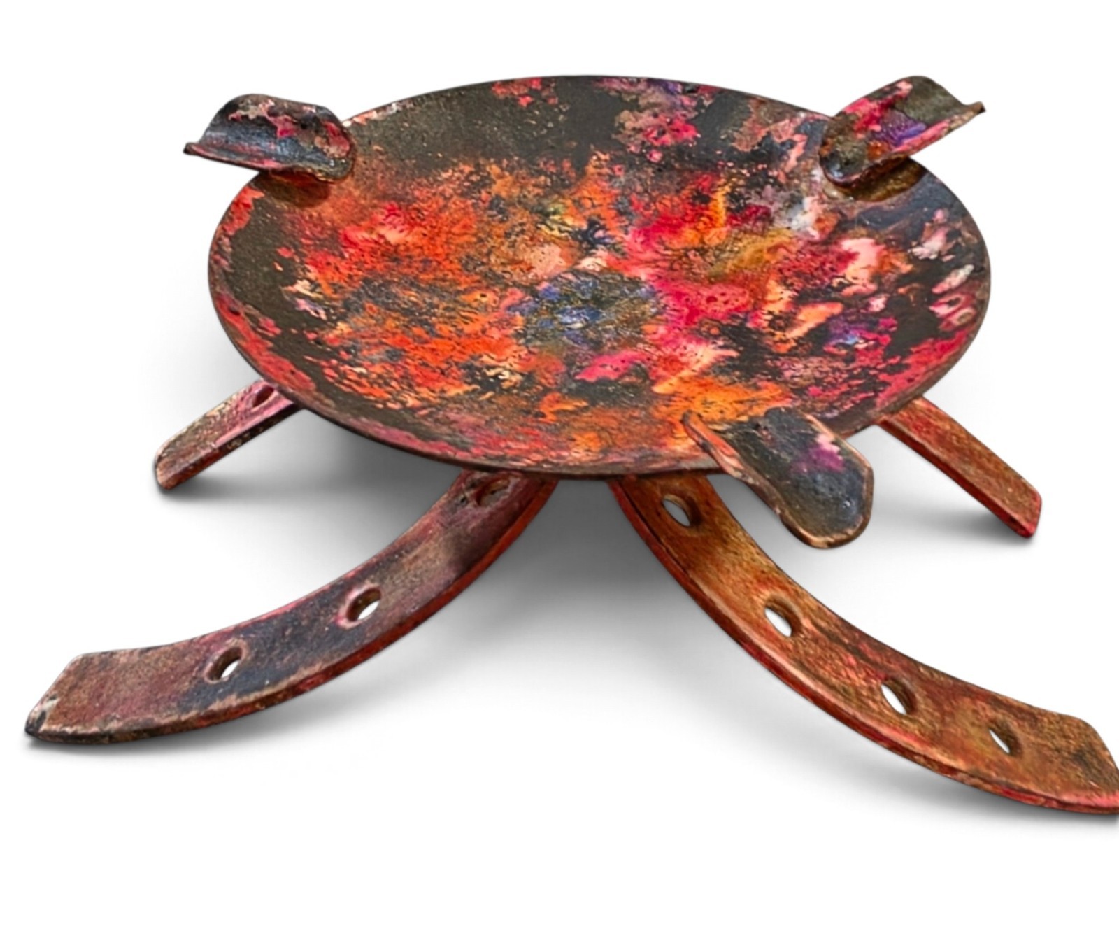 Vintage Handmade Metal Horseshoe Ashtray Abstract Enamel Studio Art 4\