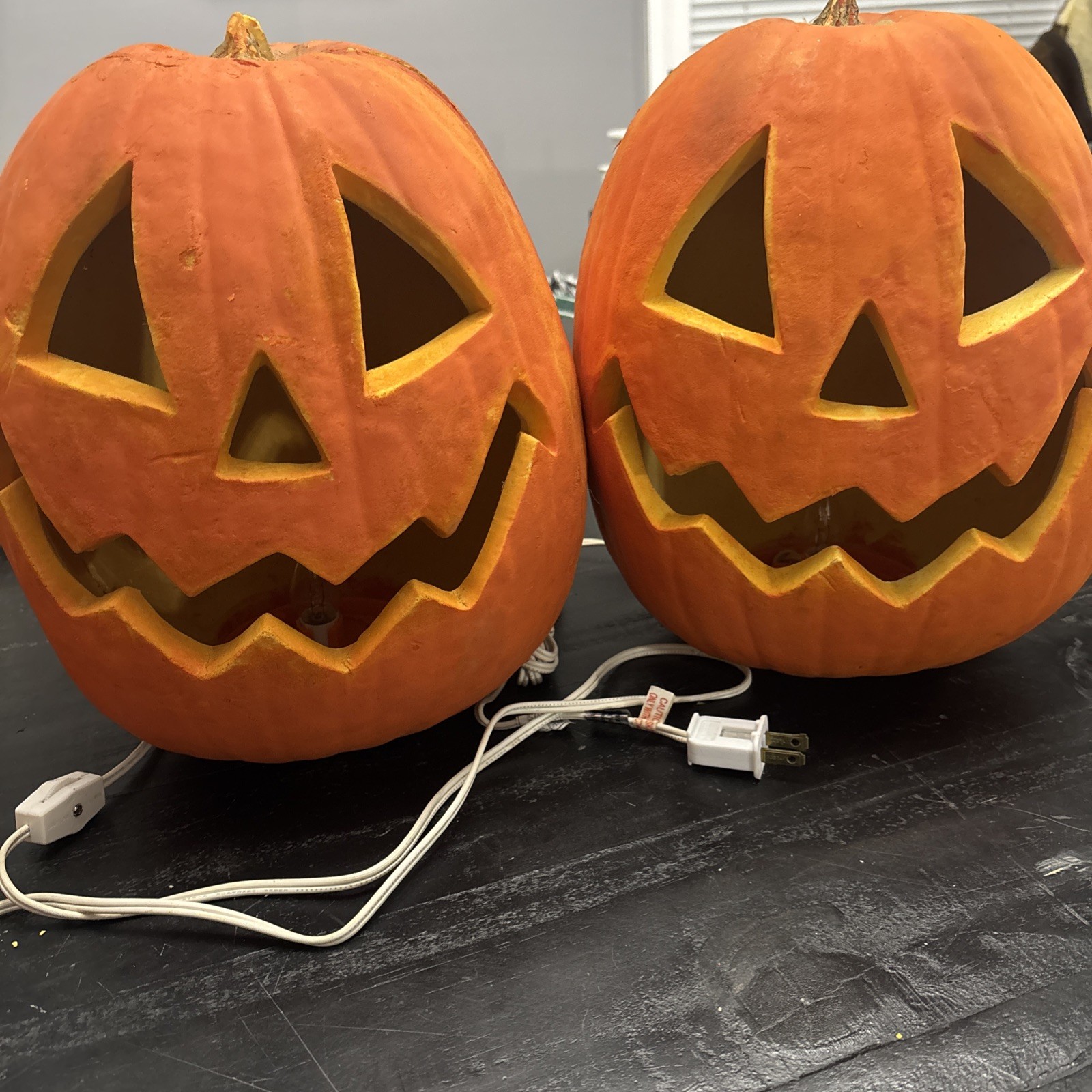 2 Vintage Trendmasters 1993 Light Up Foam Pumpkins Jack O Lanterns Halloween