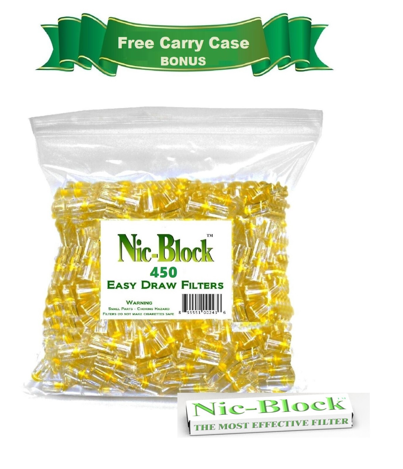 NIC-BLOCK  Cigarette Filters Bulk Economy 450 Reusable FILTERS TIPS FREE CASE
