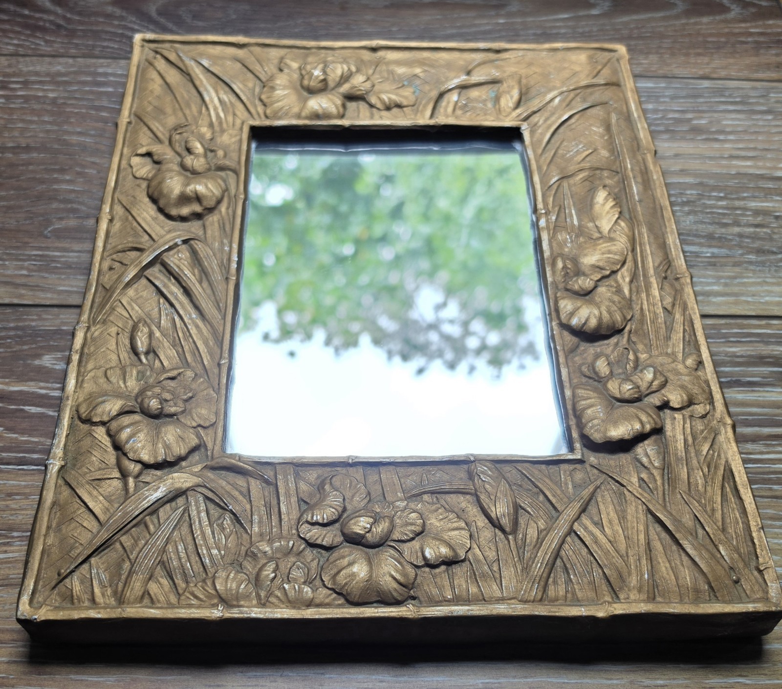 🔥 BEAUTIFUL ART NOUVEAU IRIS HIGH RELIEF CAST FRAMED MIRROR Craftsman Bungalow