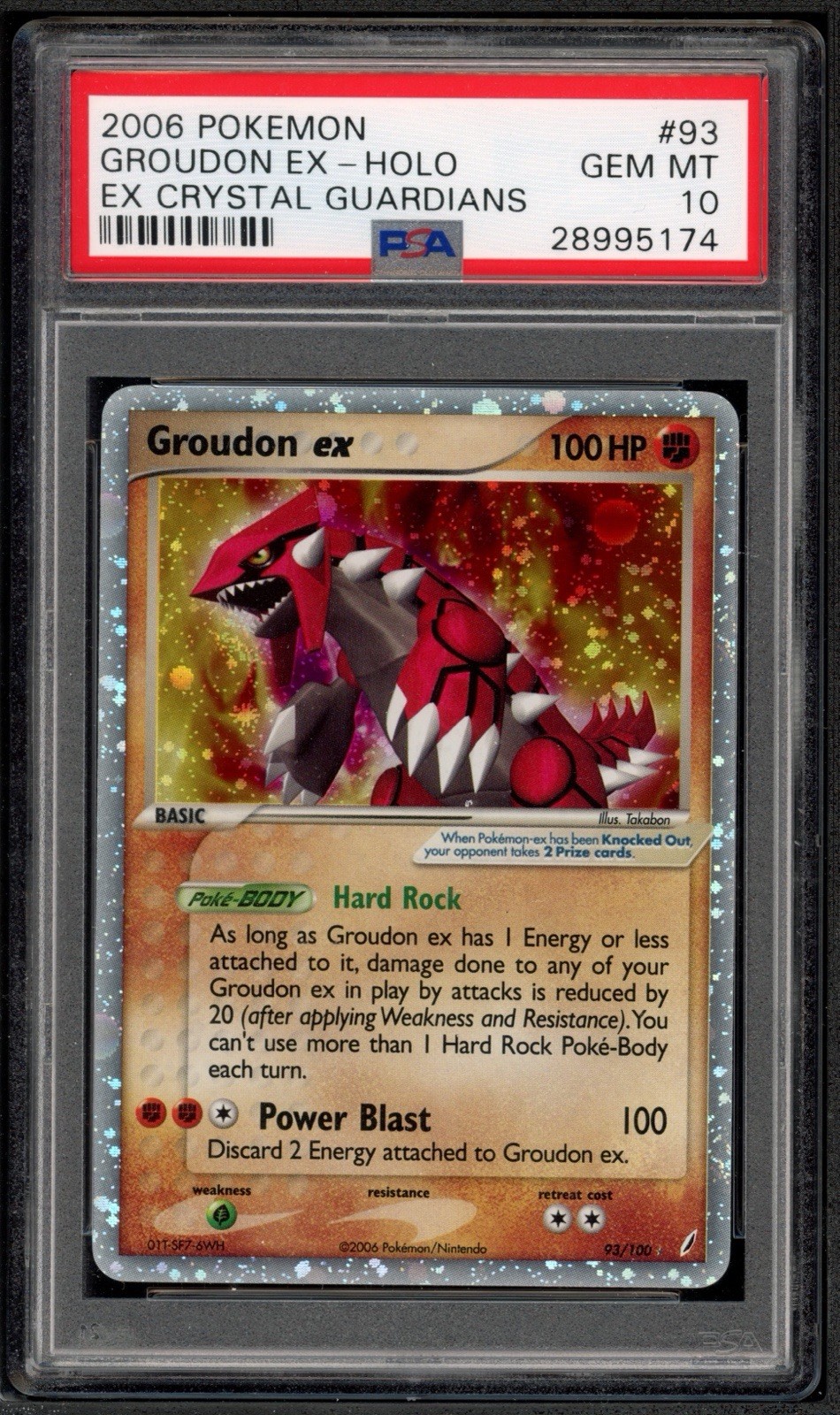 PSA 10 GROUDON ex 93/100 | MOUTH SWIRL Crystal Guardians Holo Pokemon Card