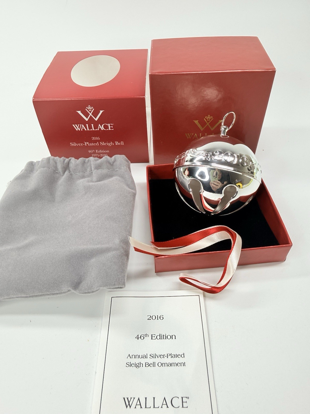 Wallace Silver Plate 2016 Annual Sleigh Bell Christmas Ornament - 46th Edition