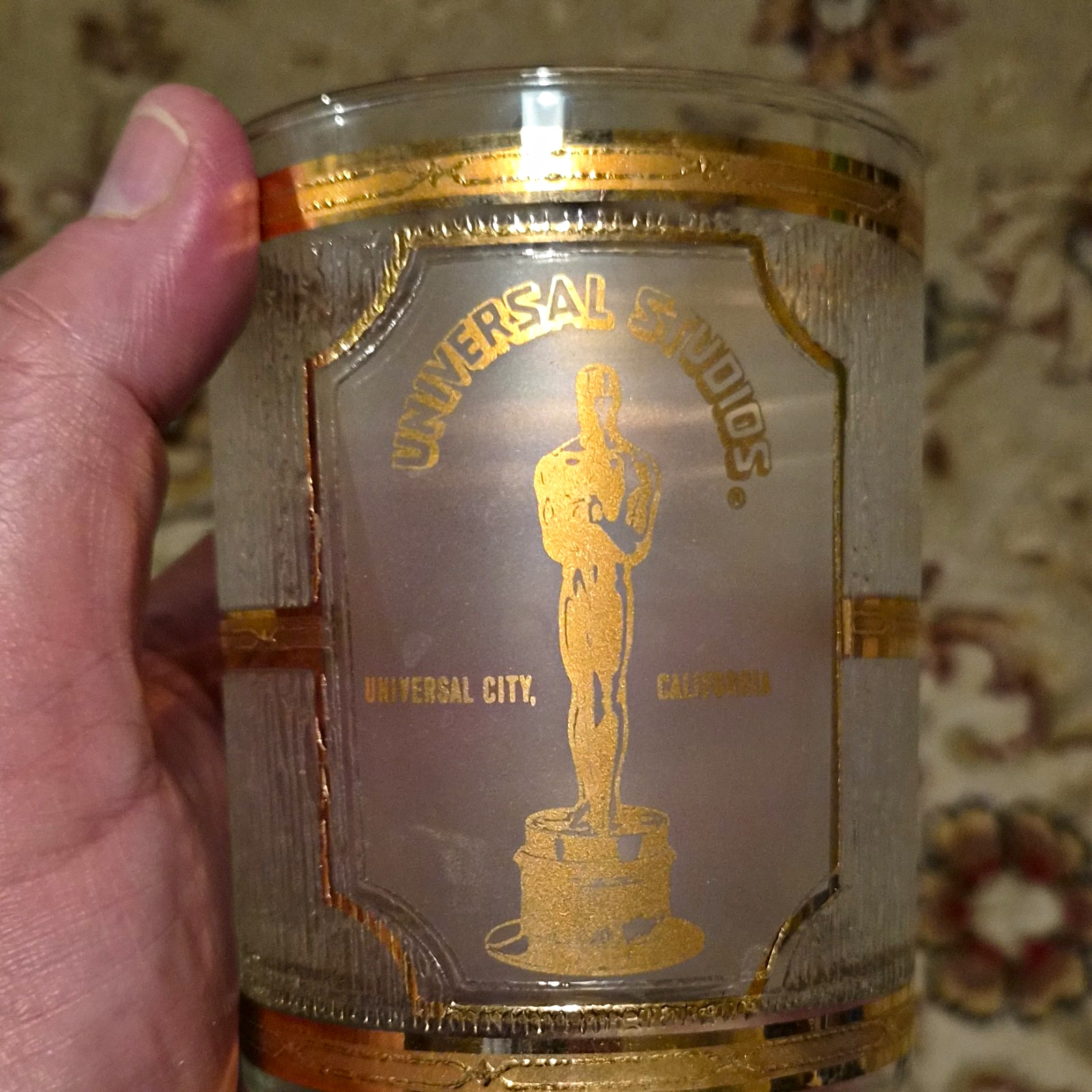 2 Universal Studios Universal City California Clear Glass Shot Glass Gold Trim 