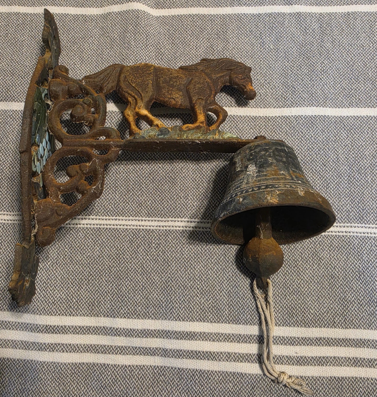 Vintage Cast Metal Horse Wall Bell Enamel Grapes Ornate Decorative Door Bell